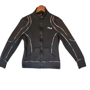 Fila Track Jacket Womens Size Medium Black Polyester Zip Up Sport Long Sleeve